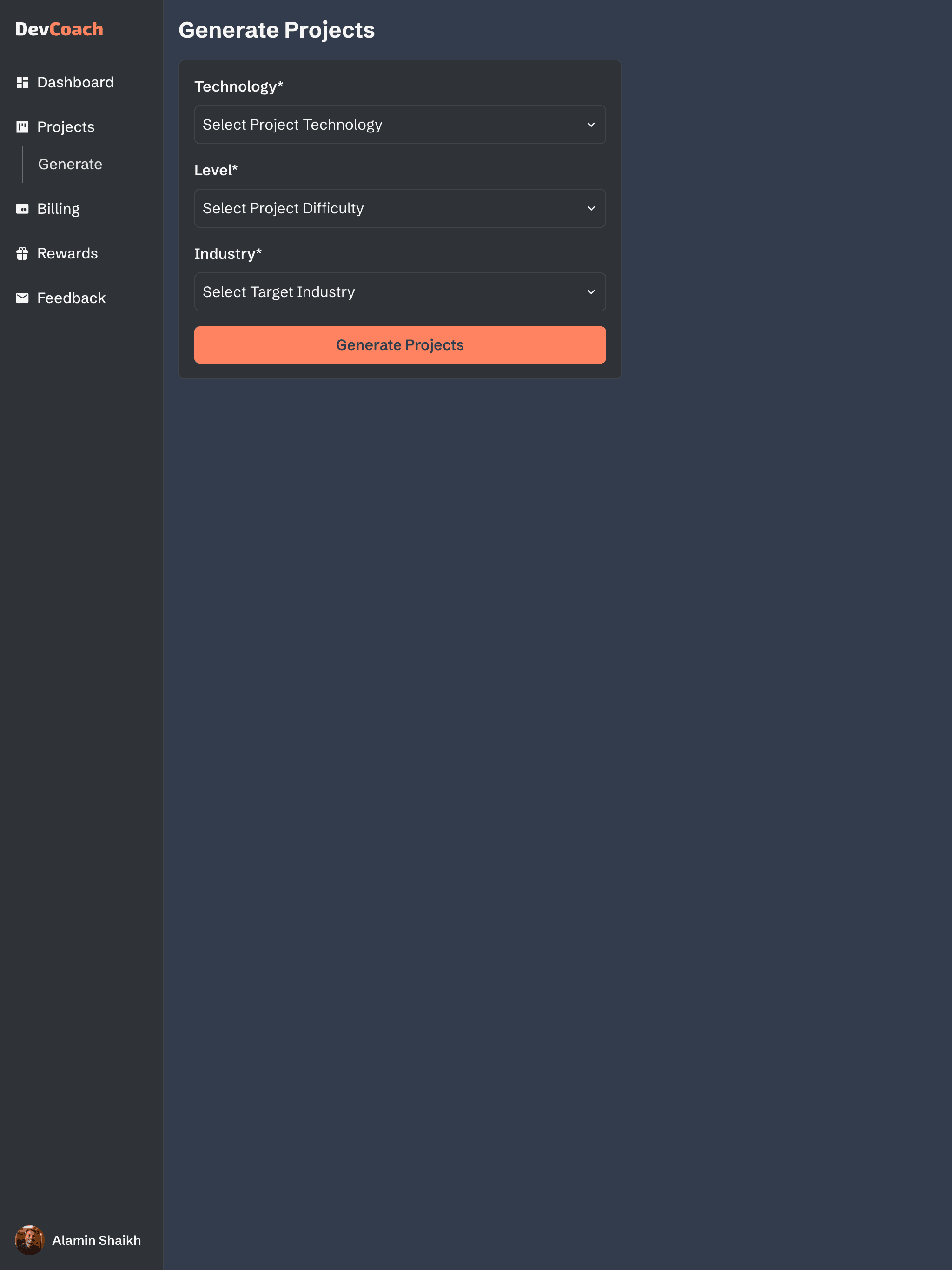Project generation page